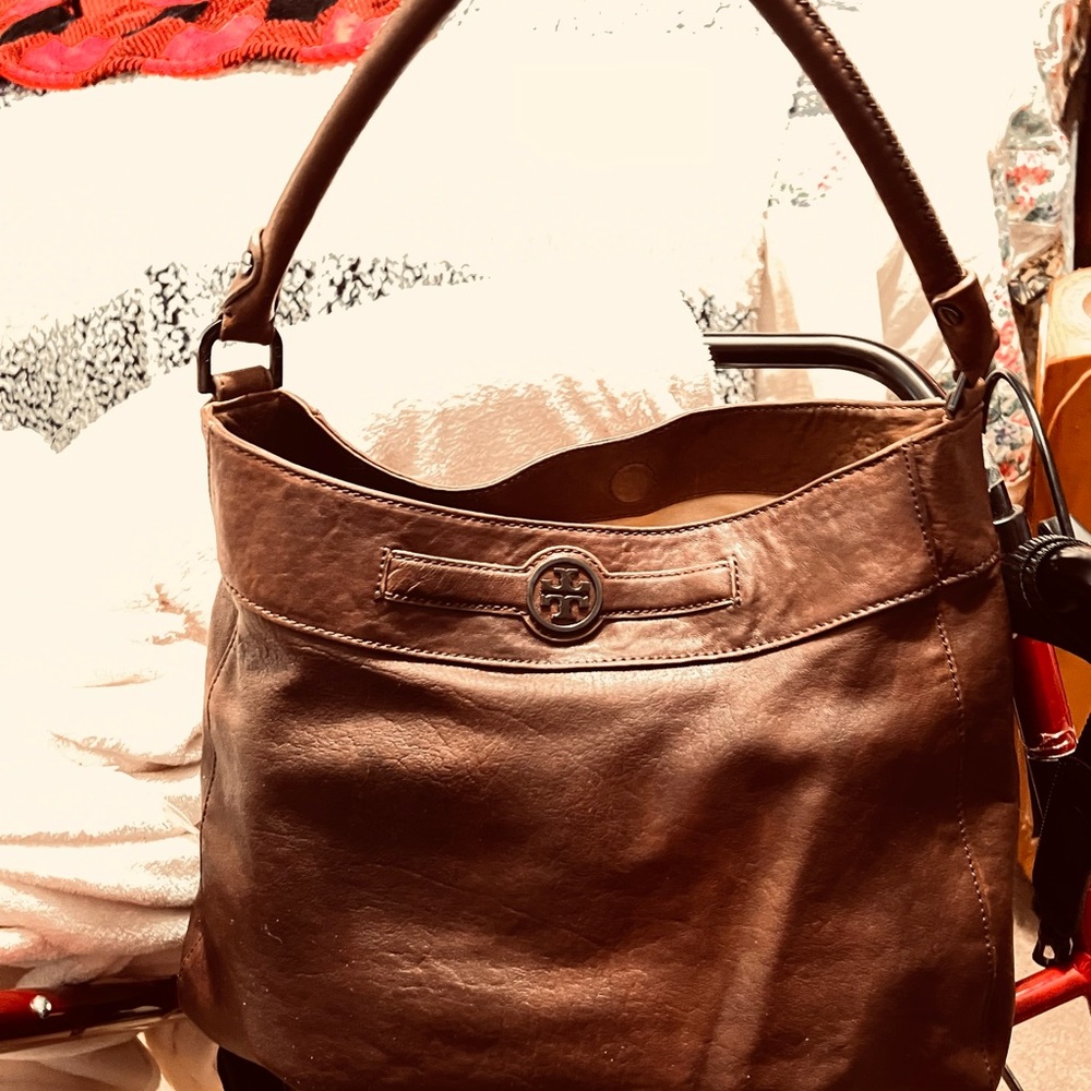 Vintage Tory Burch Audra Cognac Leather Slouchy Hobo Shoulder Bag